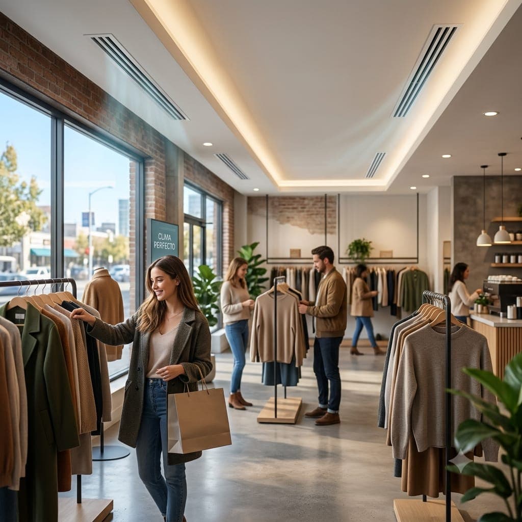 Tienda de ropa con climatización por ductos empotrados en el techo